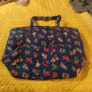 Vera Bradley Quilted Blue Holiday Cat Print Tote Bag NWT